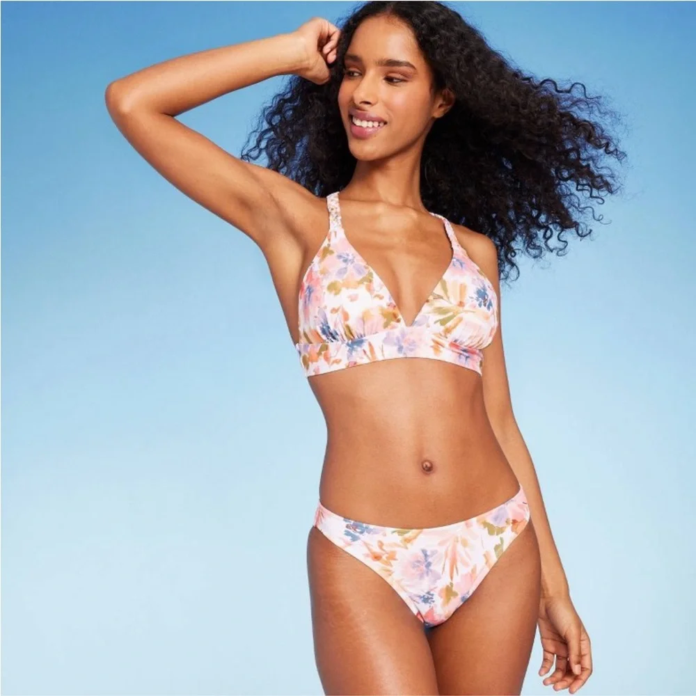 NWT Shade & Shore women's low rise cheeky bikini bottom size large pink floral - Picture 3 of 6